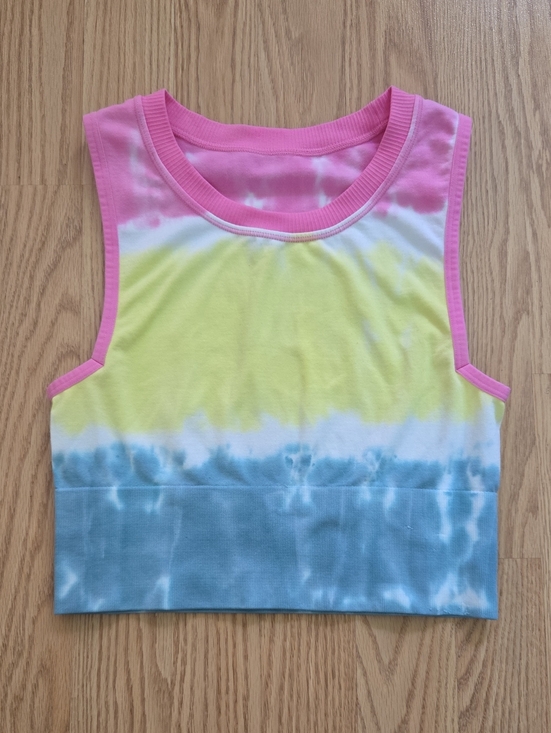 Colsie Tops - Women's Tie-Dye Slim Crop Tank Top - Pink Yellow Blue